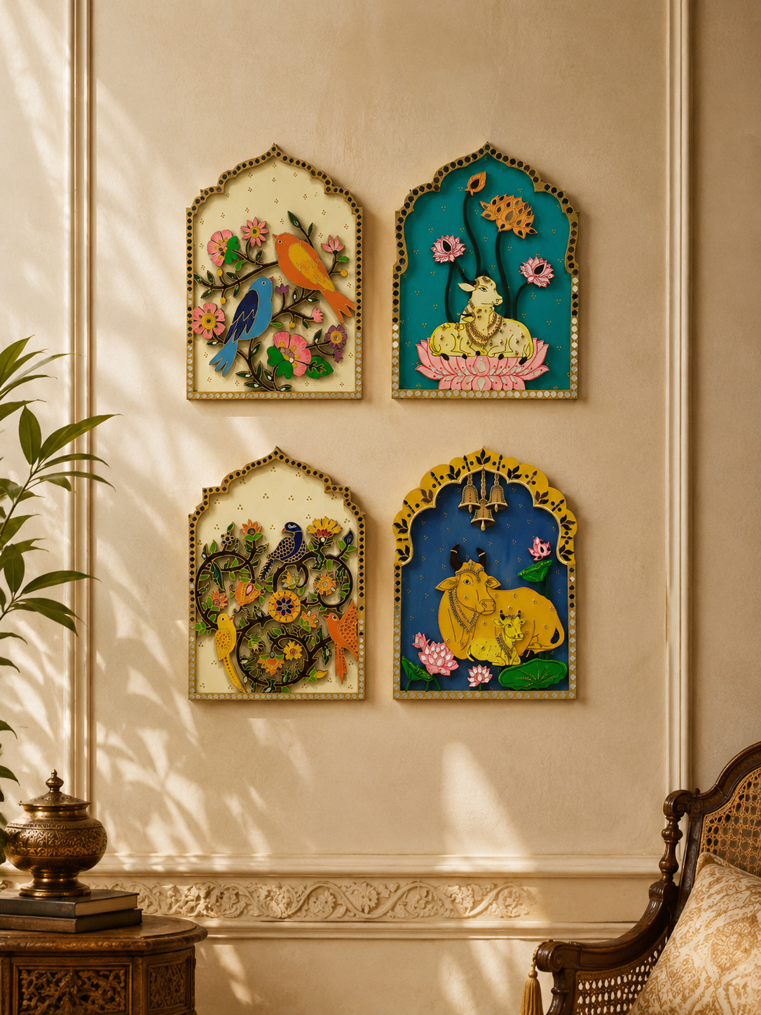 Peaceful Birds Pichwai Wall Frame